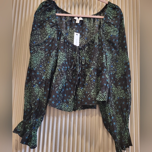 Topshop Women's Mixed Print Tie-Front Blouse - Picture 4 of 5